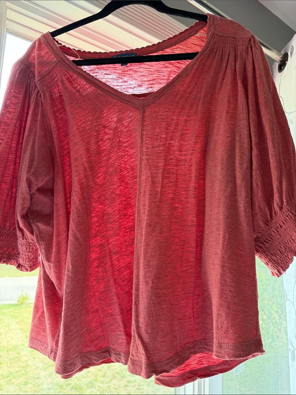 Women's Washed V-Neck Peasant Top - orange